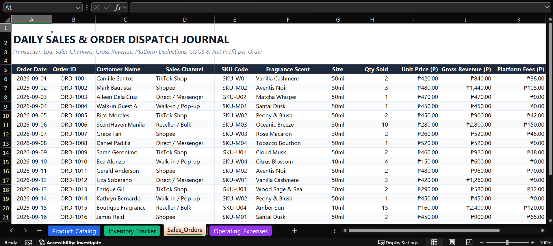 Excel Perfume Sales and Inventory Tracker preview
