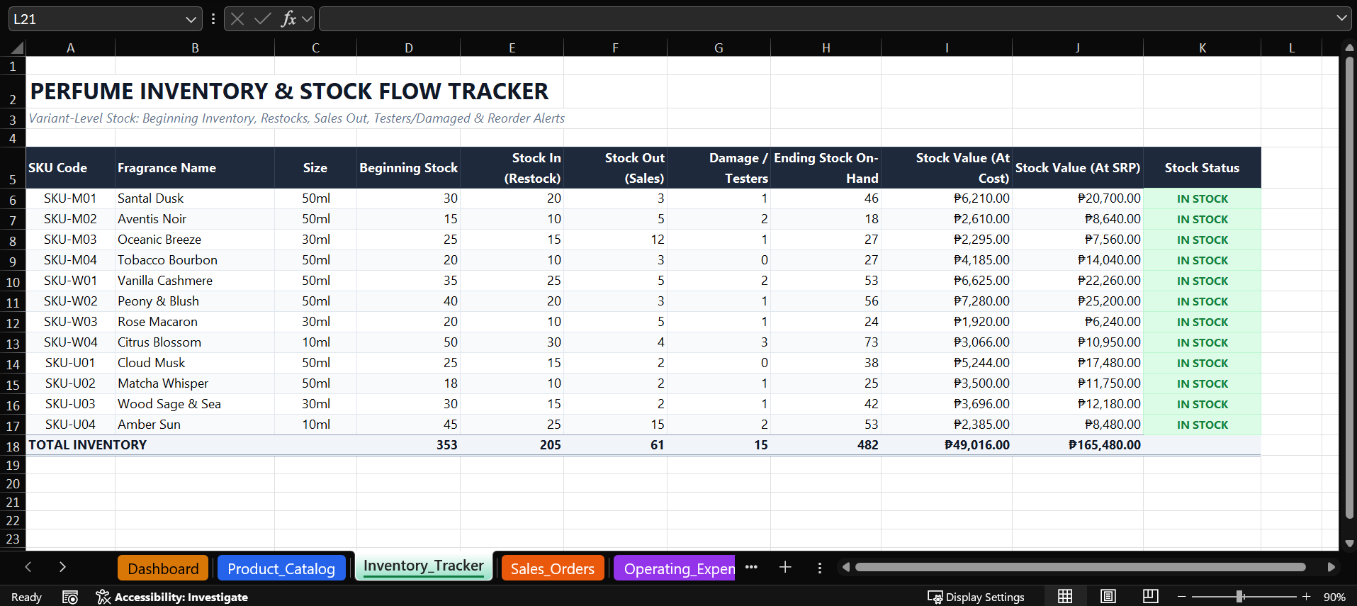 Excel Perfume Sales and Inventory Tracker preview