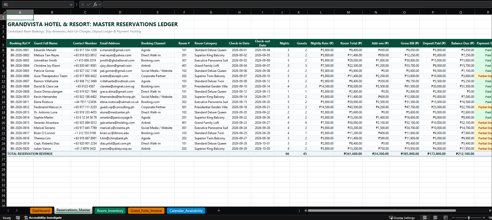 Excel Hotel Booking and Reservation preview
