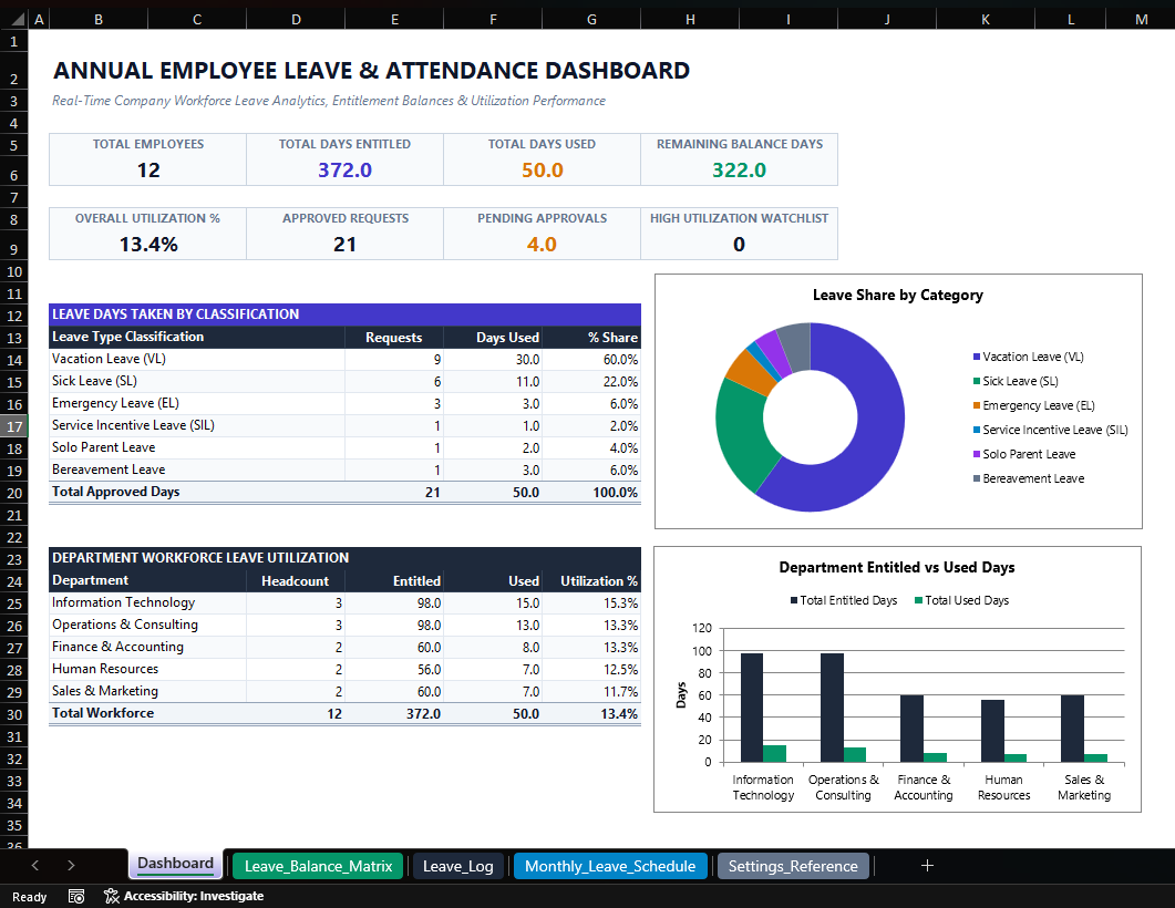 Excel Leave Tracker Template preview