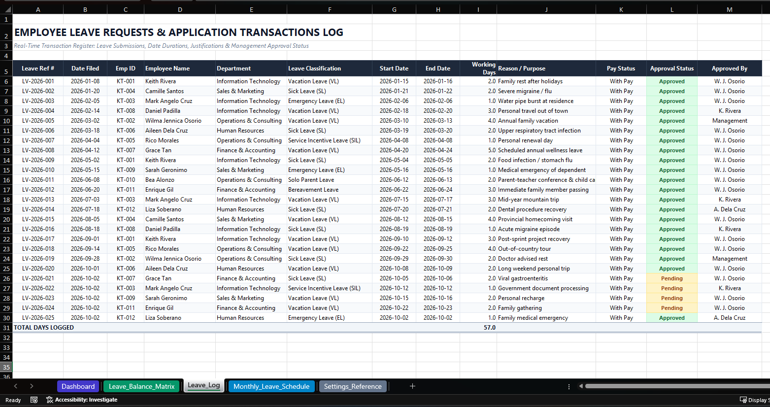 Excel Leave Tracker Template preview